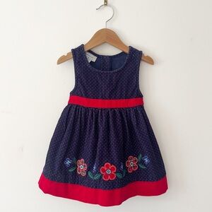 VINTAGE SAMARA VGUC Corduroy Polka Dot Flower Applique Jumper Pinafore Dress